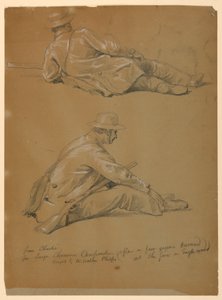 Teckning, Två studier av konstnären, 1864 av Daniel Huntington