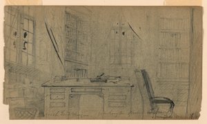 Teckning, Washington Irvings bibliotek i Sunnyside, 16 mars 1860 av Daniel Huntington