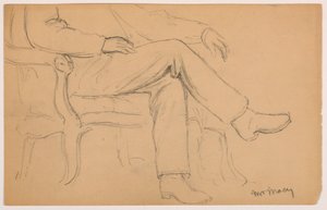 Teckning, William H. Macy sittande, underkropp; a tergo: höger hand, 1884 av Daniel Huntington