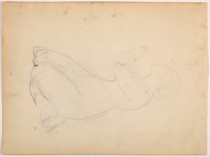 Teckning, Knäböjande kvinna, ca 1852 av Daniel Huntington