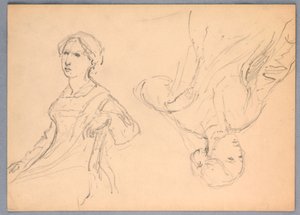 Teckning, Sittande kvinna, två studier, 1870 av Daniel Huntington