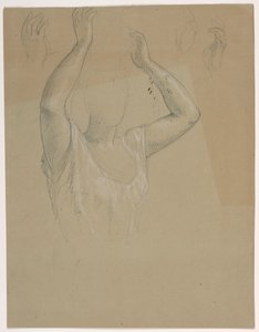 Teckning, Kvinna med händerna upplyfta A, 1844-45 av Daniel Huntington