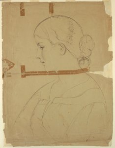 Teckning, Kvinna i profil, modell i Rom, 1840 av Daniel Huntington