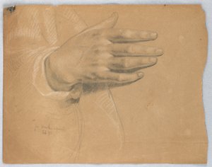 Study of Hand för "Martha Reproved" av Daniel Huntington