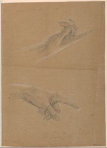 Två studier av hand för ängel som visas för St. Peter i "Early Christian Martyrs" av Daniel Huntington