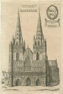 Lichfield Cathedral - West Front: gravyr och [?slutet av 1600-talet] av Daniel King