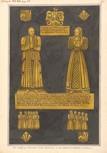 Mässingsplatta för Dr James Goode och hans fru Joan, dotter till Edward Clinton, West Drayton Church