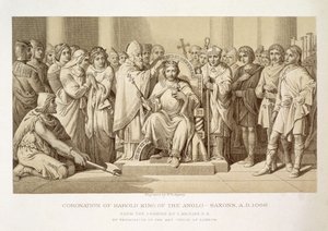 Kröning av Harold, kung av anglosaxarna, graverad av W. Ridgeway av Daniel Maclise