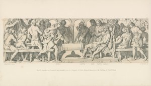 Harold erövrare i Stamford, och sårad, sitter vid en bankett i York. En härold tillkännager hertig Williams landstigning av Daniel Maclise