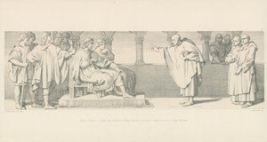 Hugues Maigrot, en munk, har kung Harolds publik för att föreslå villkor från hertig William av Daniel Maclise