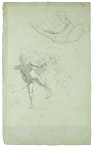 Studie för The Siege of Gibraltar (Study for a Figure on a Cannon in the Longboat), 1785-1786 (svartvit krita på gråblått papper) av Daniel Mytens