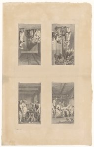 Sidorna 1–4 ur Pestalozzis *Lienhard och Gertrud* av Daniel Nikolaus Chodowiecki