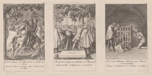 Blad 10-12 i serien "Medeltidens historia" av Daniel Nikolaus Chodowiecki