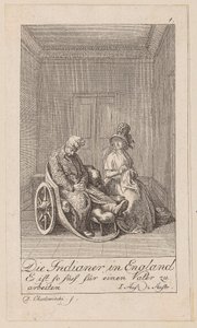 Blad 1 till Aug. von Kotzebues ”Indianerna i England” av Daniel Nikolaus Chodowiecki
