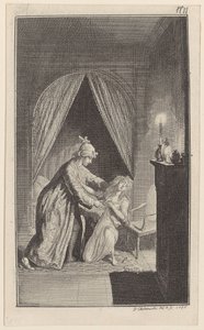 Clarisse ber om att hennes dygd och heder ska skonas av Daniel Nikolaus Chodowiecki
