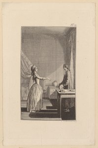 Clarisse anklagar Lovelace för att ha lämnat henne utsatt, vanärat henne och berövat henne all sinnesro och dygd av Daniel Nikolaus Chodowiecki