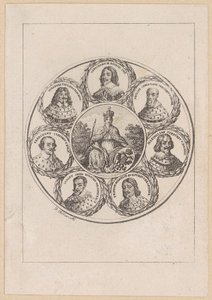 Germania med porträtt av kejsar Ferdinand III och sex kurfurstar från trettioåriga krigets tid av Daniel Nikolaus Chodowiecki