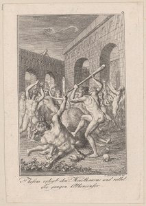 Theseus dödar Minotauros och räddar de unga atenarna, blad 3 till Beckers "Theseus" av Daniel Nikolaus Chodowiecki