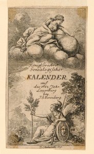Titelsida för "Königl: Grosbrit [anian] genealogisk kalender för 1781 års Lauenberg av J.G. Berenberg" av Daniel Nikolaus Chodowiecki
