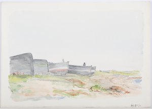 Fishing Cobles, Holy Island, 1895 (penna och wc på papper)
