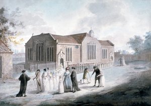 En procession av skolbarn som går in i Broadway Chapel, Westminster, London, 1797