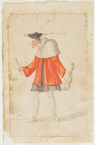 En musiker från Ballet du Serieux et du Grotesque, 1627 (brunt bläck & wc på lagt papper)