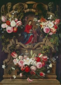 Blomkrans med Madonna och barn av Daniel Seghers