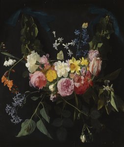 Blomstergirlang upphängd i två blå band av Daniel Seghers