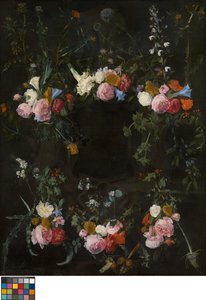 Skulpterad kartusch utsmyckad med blomkransar av Daniel Seghers