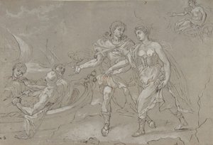 The Rape of Helena, tergo: Studie av en knästående naken mansfigur, sent 1600-1700-tal.