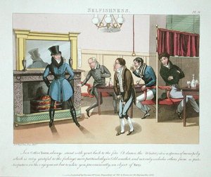 Själviskhet, tavla 9 från "The Necessary Qualifications of a Man of Fashion", publicerad 1823 (handkolorerad akvatint) av Daniel Thomas Egerton