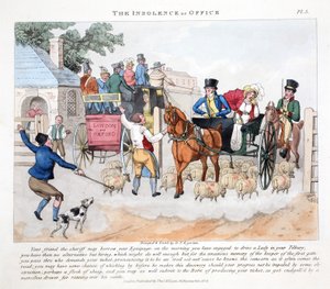 The Insolence of Office, illustration från "Fashionable Bores eller Coolers in High Life" av Peter Quiz, pub. Thomas McLean, London 1824 (handfärgad gravyr)