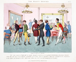 Den tysta tillrättavisningen, illustration från "Fashionable Bores eller Coolers in High Life" av Peter Quiz, pub. Thomas McLean, London 1824 (handfärgad gravyr)