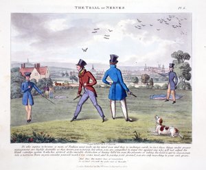 The Trial of Nerves, illustration från "Fashionable Bores or Coolers in High Life" av Peter Quiz, pub. Thomas McLean, London 1824 (handkolorerad gravyr).