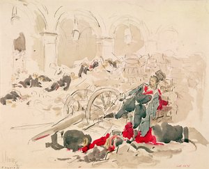 Barrikad på Rue de Rivoli under Pariskommunen av Daniel Urrabieta Vierge