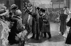 Louise Michel återvände till Frankrike (1830-1905) efter sin deportation för sitt deltagande i Pariskommunen. Den välkomnades på Saint Lazare station (Saint-Lazare) av Henri Rochefort (1831-1913), Louis Blanc (181-1882) och George Clemenceau (1841-1929).