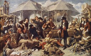Peter den store på Deptford Dockyard, London av Daniel after Maclise