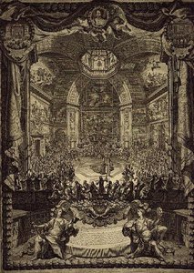 Den stora högtiden för H.R.H. prinsessan av Orange, firas i december 1686 i Salon du Bois i Haag, för att hedra prinsen av Oranges födelsedag (gravyr)