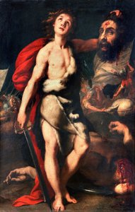 Davids vinnare av Giant Goliath håller huvudet i hand Målning av Daniele Crespi (1598-1630) 1623 Palazzo Borromeo, Isola Bella, Stresa Italien