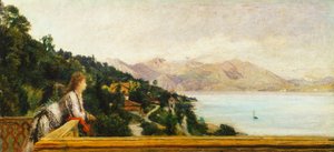 Utsikt över Lago Maggiore från Villa of Ada Troubetzkoy av Daniele Ranzoni (1843-1889), olja på duk, 49x105 cm