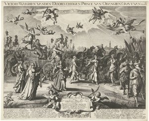 Allegoriskt triumfande inträde av Frederick Henry, 1629 Victori-Waeghen vanden Serene Airways Prince of Orangien, Grave of Nassou etc. (titel på objekt) av Daniël van den Bremden
