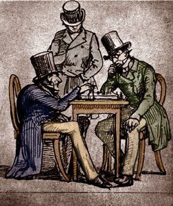 Sören Kierkegaard spelar schack (penna och bläck med tvätt på papper)