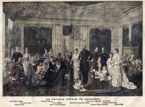 Danmarks kungliga familj (färgad gravyr)