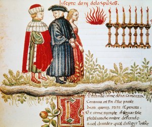 Virgil, Dante och Matelda, skärselden, Canto XXIX, upplyst sida från Divine Comedy, av Dante Alighieri (1265-1321) av Dante Alighieri