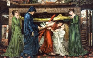 Dante Alighieri möter Beatrice, ca 1900 (vykort)