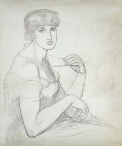 En sittande kvinna som håller ett halsband, till höger en annan kvinnlig figur, av Dante Gabriel Charles Rossetti