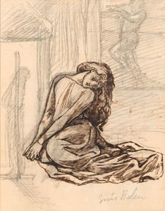 Syster Helen, ca 1870 (grafit och brunt bläck på papper monterade ombord) av Dante Gabriel Charles Rossetti