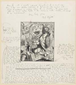 St Cecilia The Moxon Tennyson, c.1857 (trägravyr & penna på papper) av Dante Gabriel Charles Rossetti