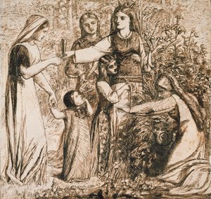 Dantes vision av Matilda som samlar blommor, c1855 av Dante Gabriel Rossetti