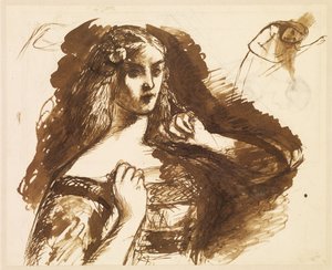 Skiss i halvfigur av en ung kvinna av Dante Gabriel Rossetti